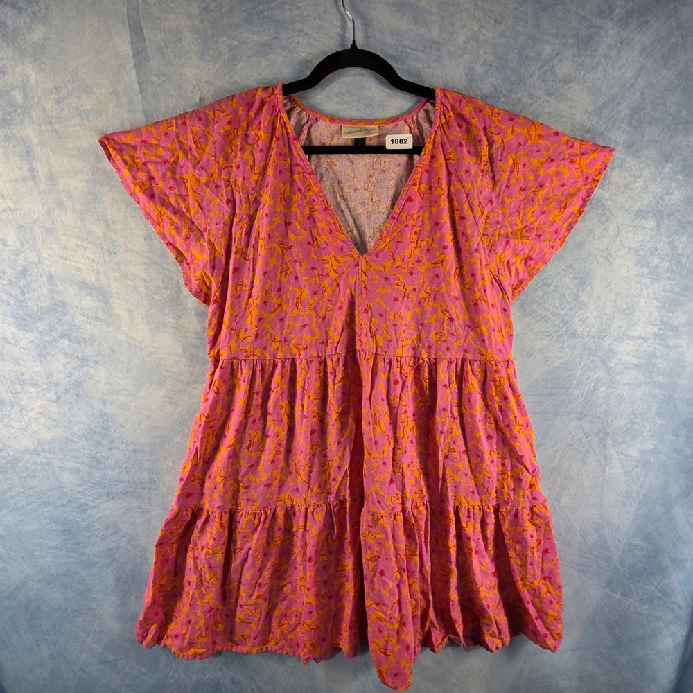 Universal Thread Pink Orange Floral Tiered V-Neck Mini Dress Womens‎ Large L